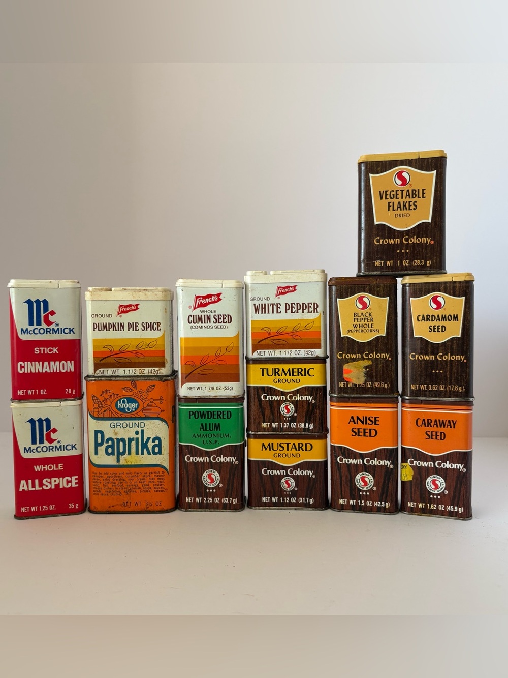 Vintage Spice Tin Lot Crown Colony McCormick Frenchs Farmhouse Kitchen Decor